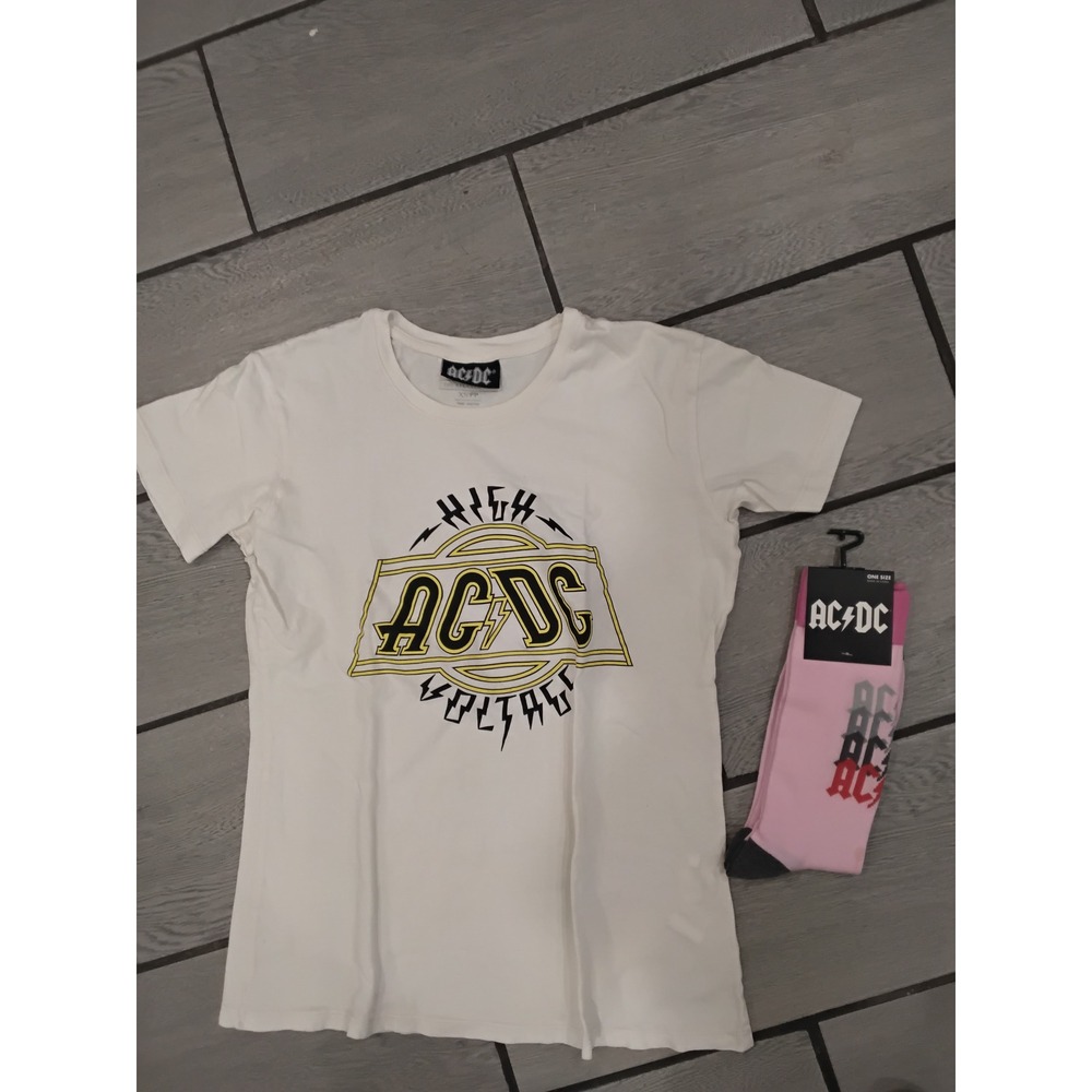 ACDC High Voltage Womens White‎ Graphic T Shirt XS Rock Band BUNDLE